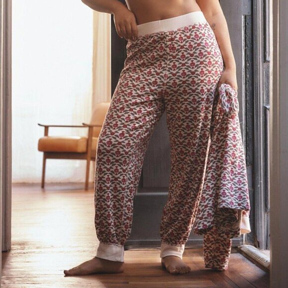 By Anthropologie Waffle-Knit Pajama Pants Ribbed High Waisted